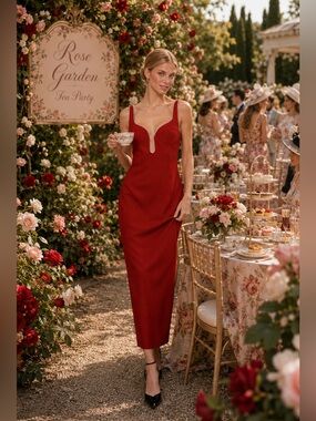 maeve puff sleeve corset linen midi dress Maeve Linen Blend Puff-Sleeve Sweetheart Midi Dress